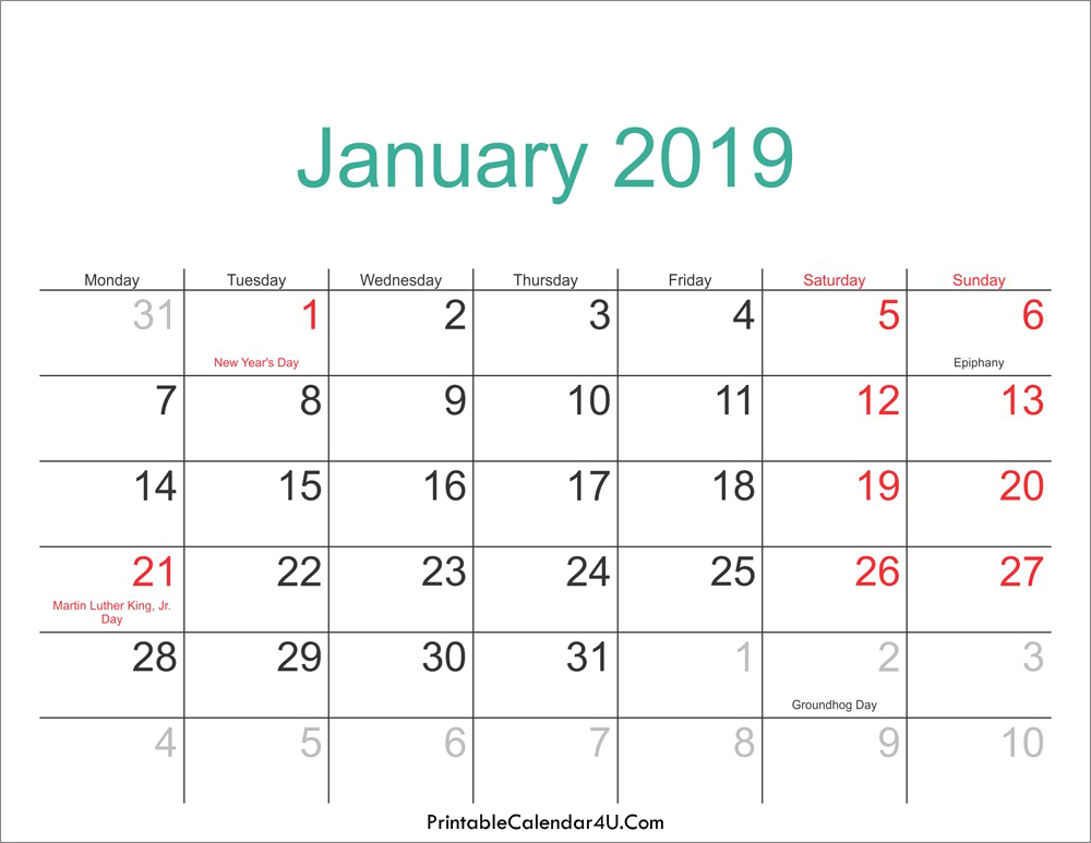 Download del file PNG del calendario 2019