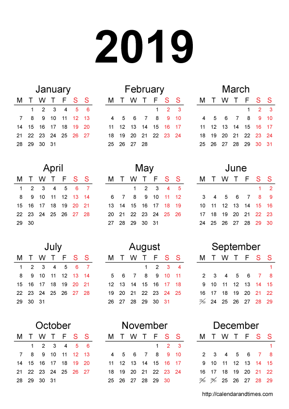 2019 Calendar PNG Image File