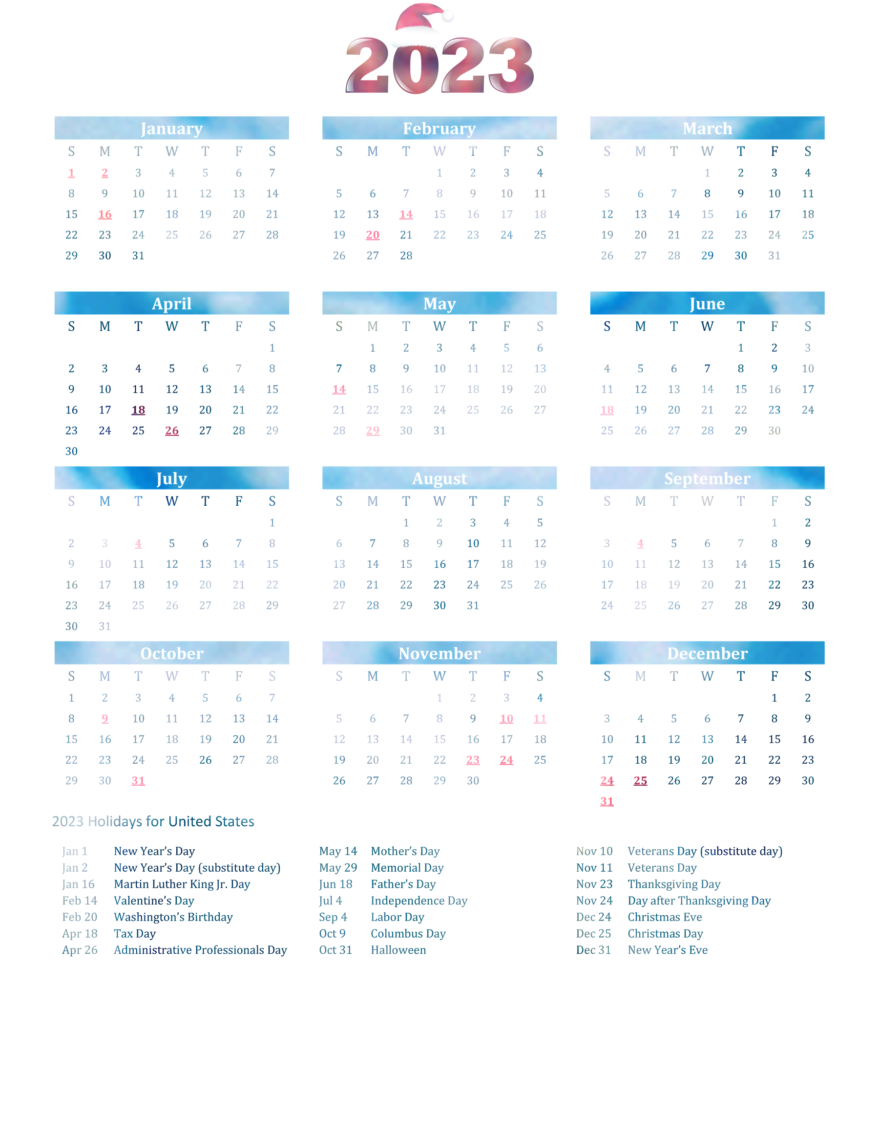 Vector 2023 Calendar PNG File