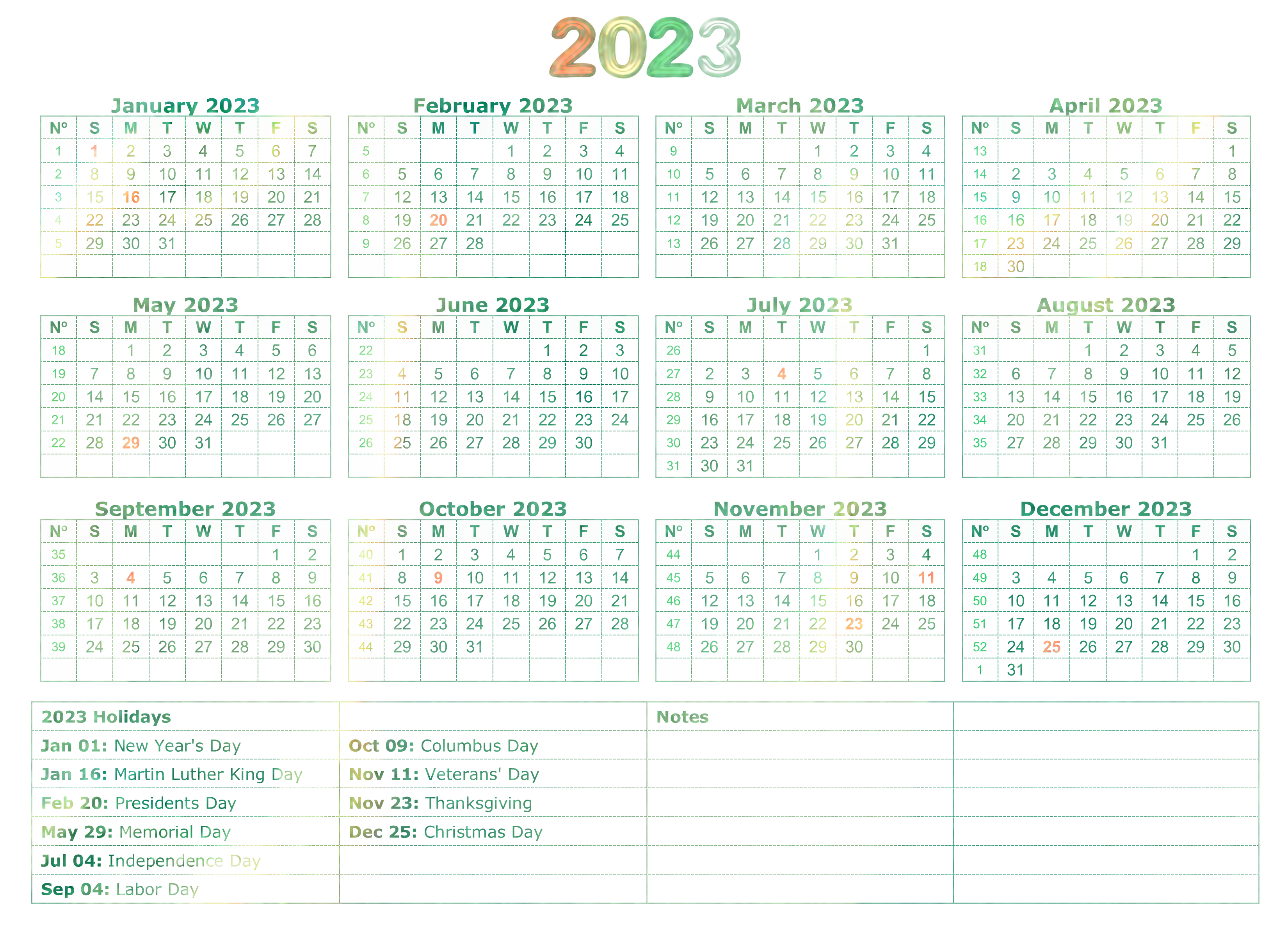 Vector 2023 Calendar