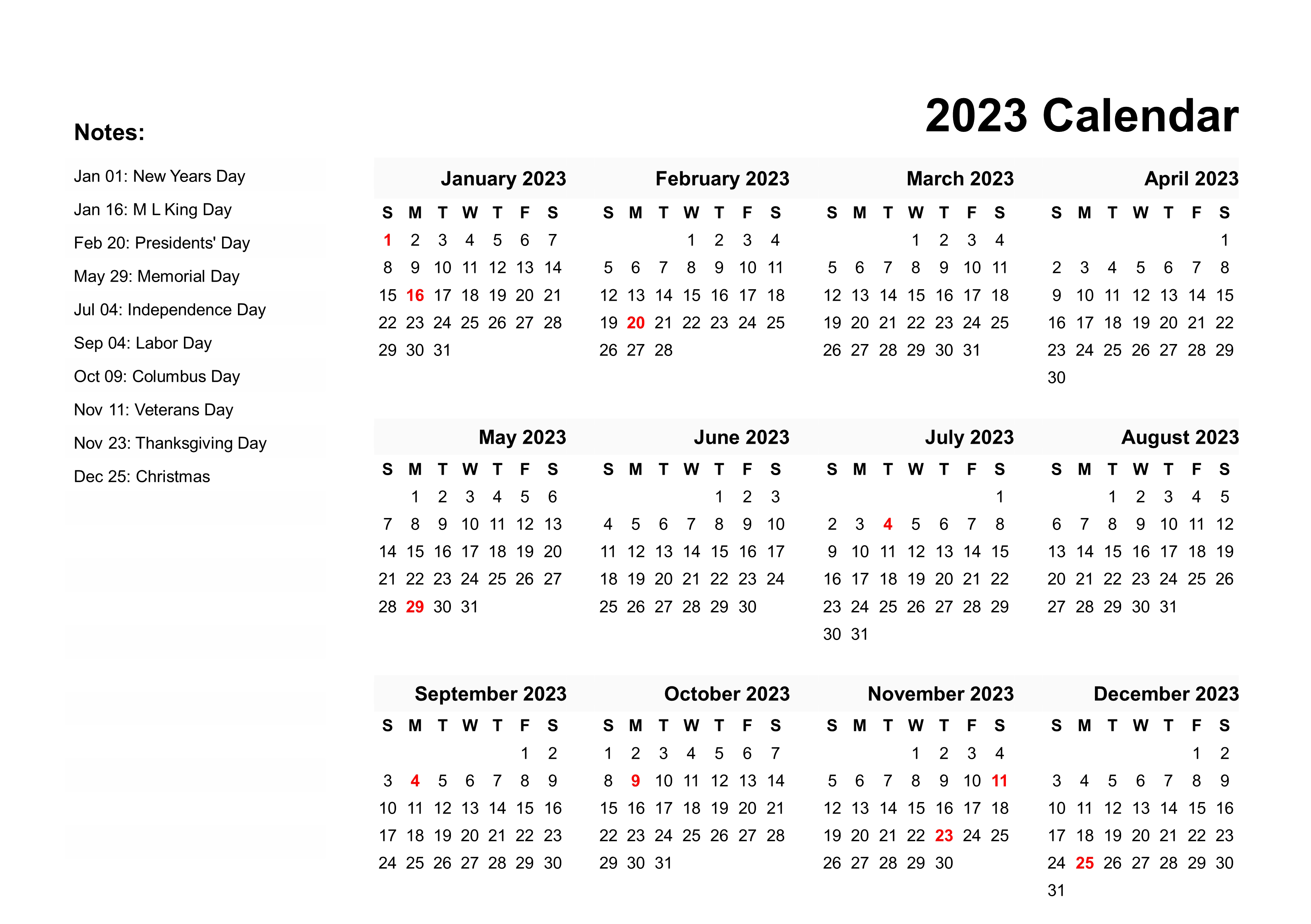 Year 2023 Calendar PNG