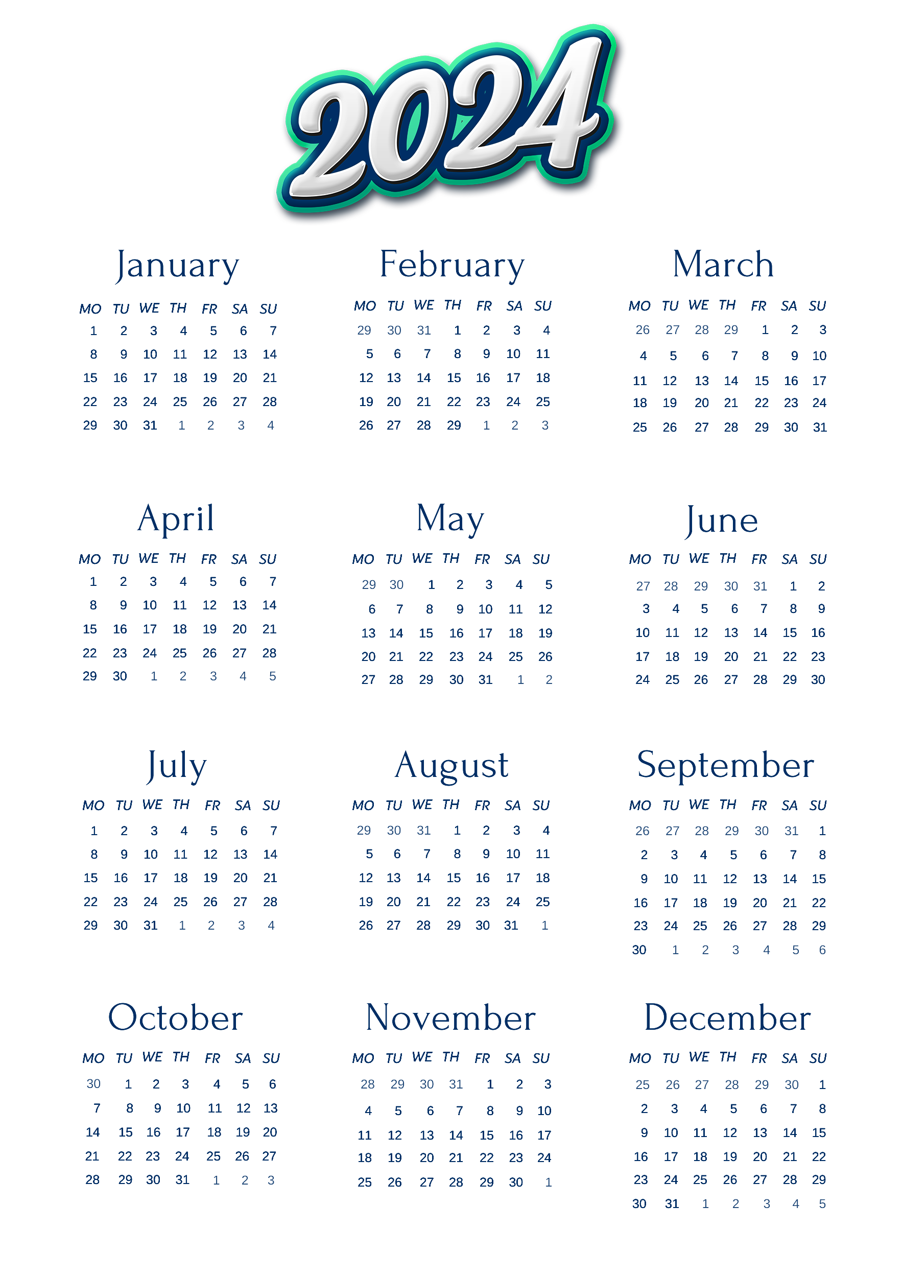 Calendar 2024 PNG Clipart