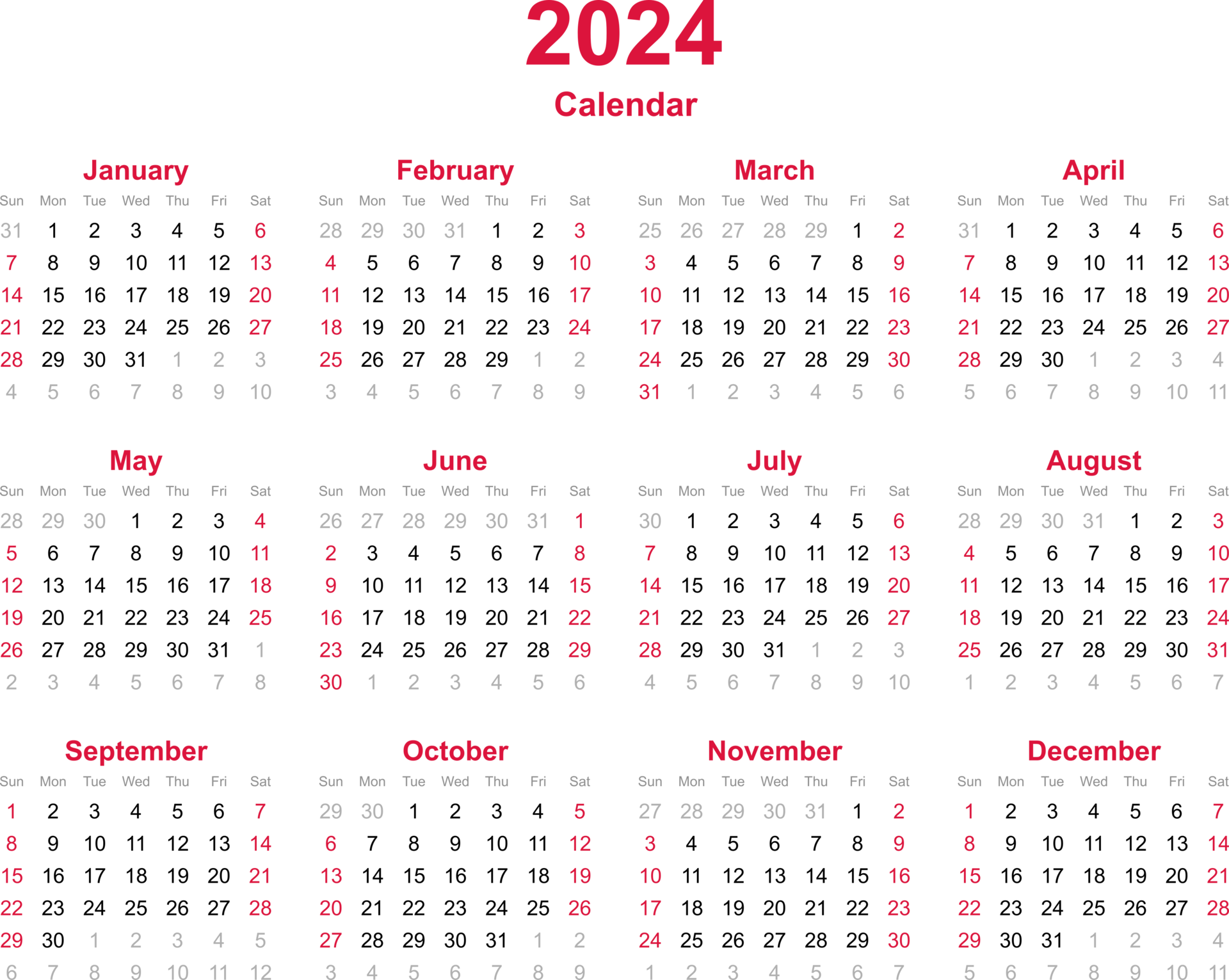 Calendar 2024 PNG Cutout