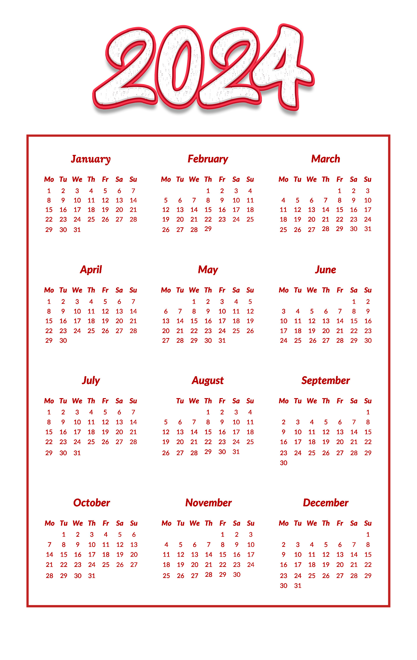 Calendar 2024 PNG Image HD