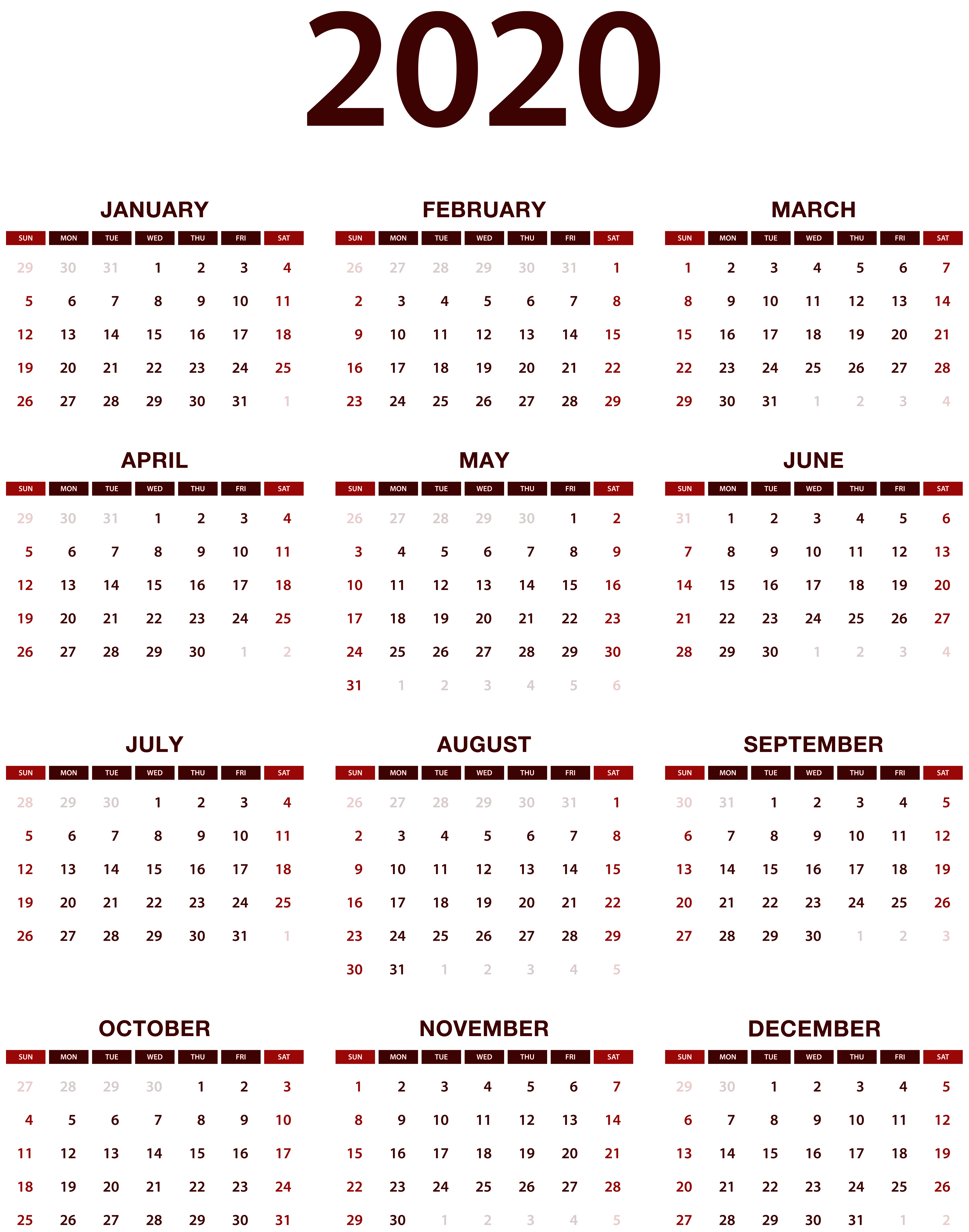 2020 Calendar PNG Image