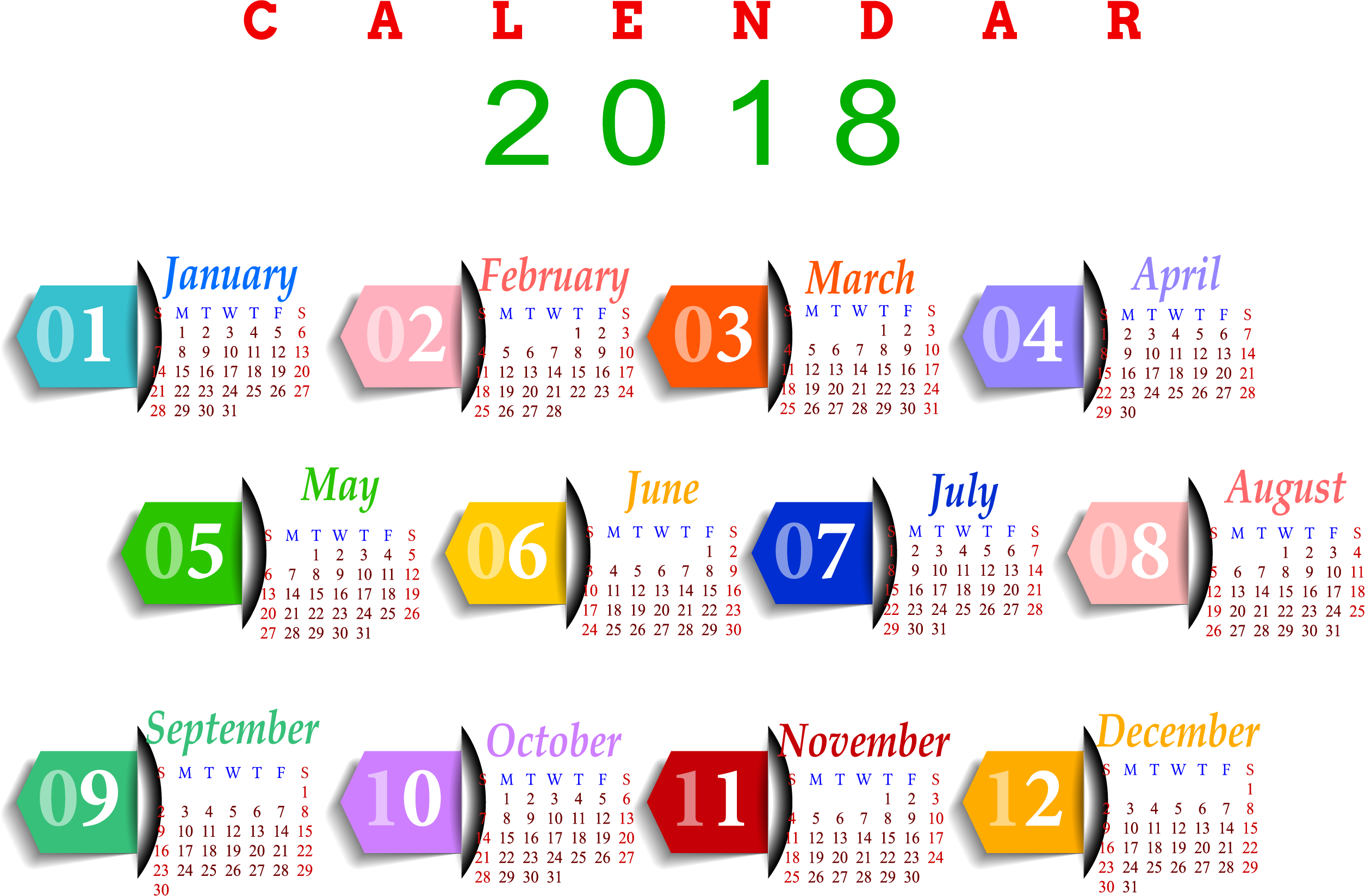 Calendario 2018 Immagine PNG