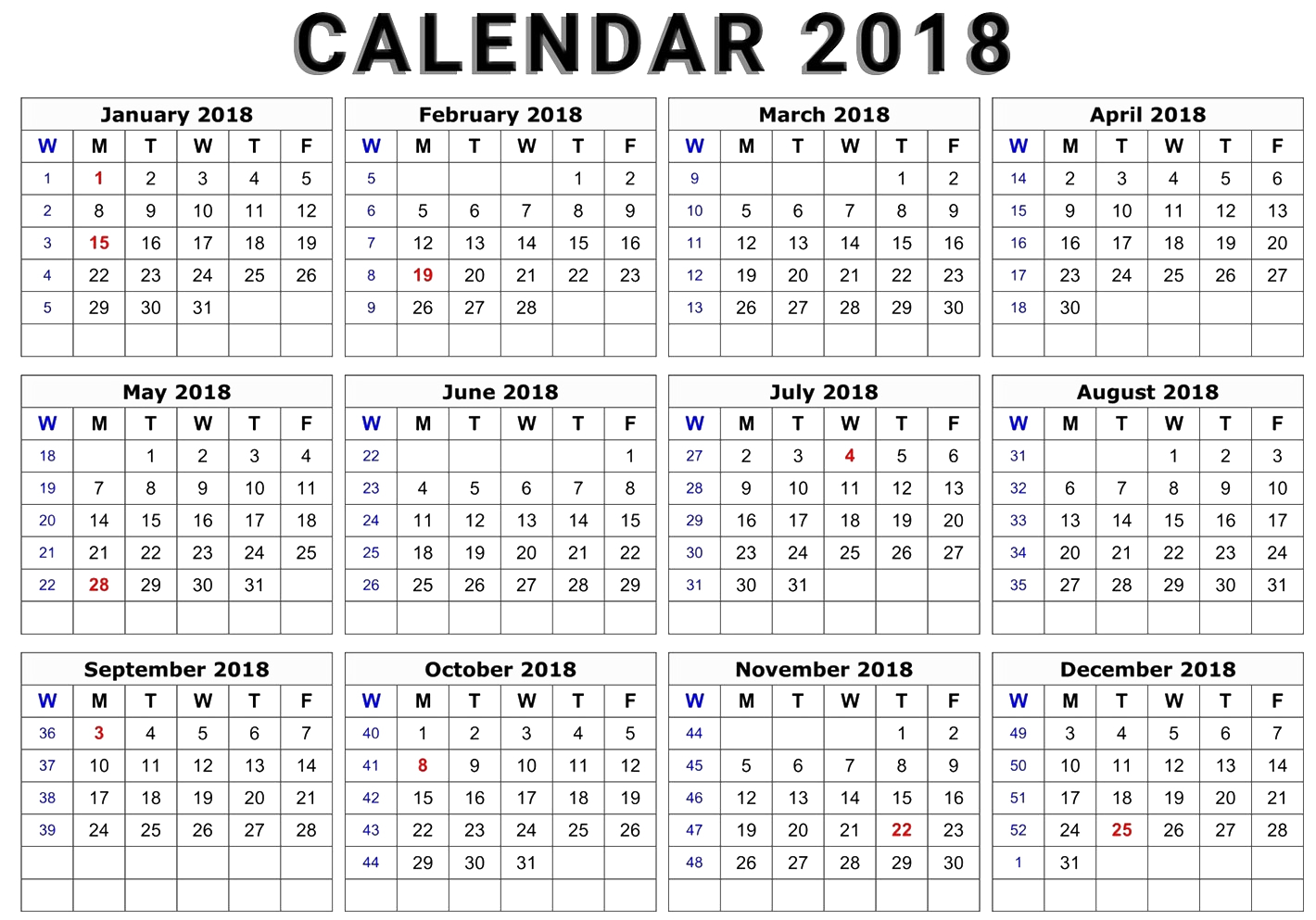 Immagine trasparente del calendario 2018