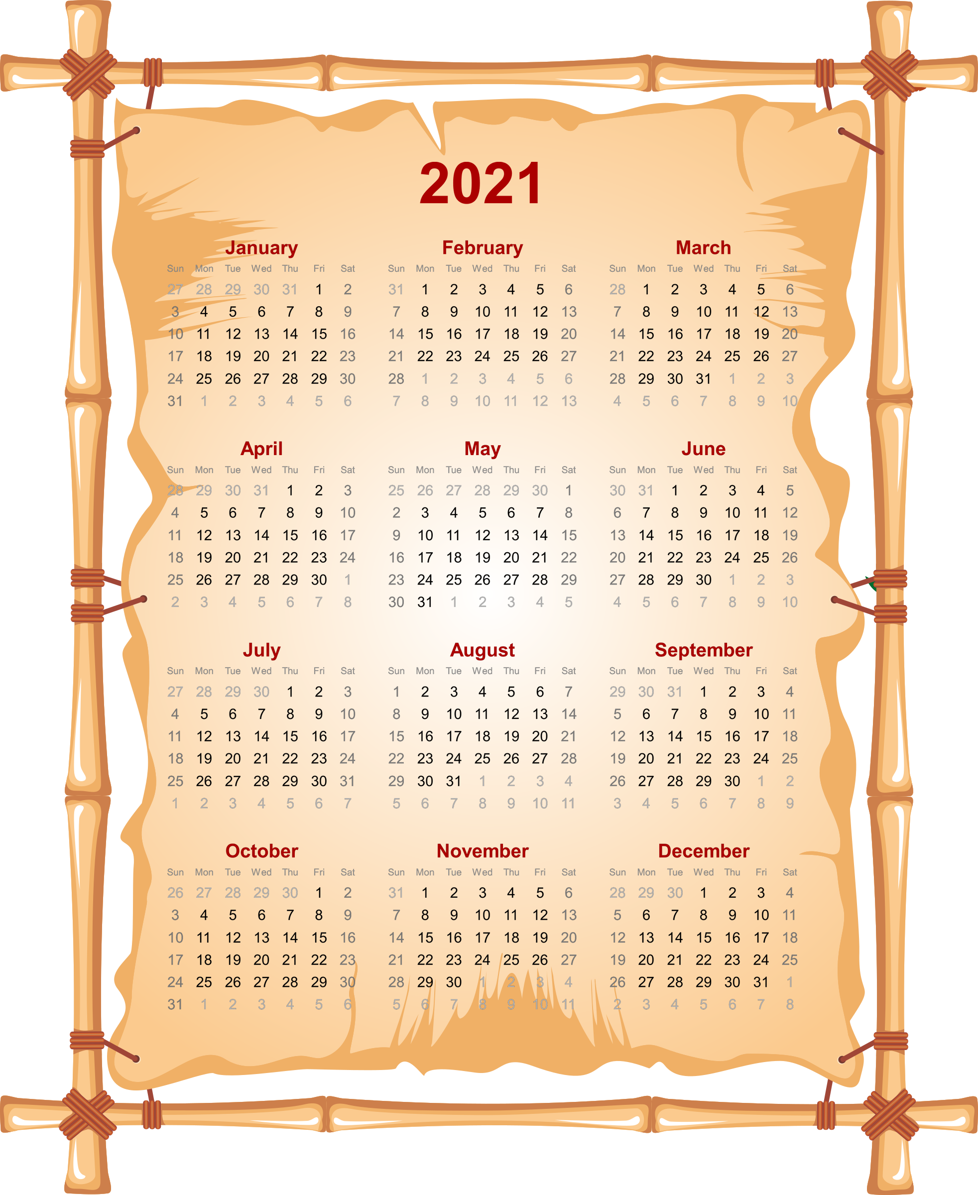 2021 Calendar Background PNG Image