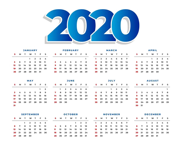 All Months Calendar 2020 Background PNG Image