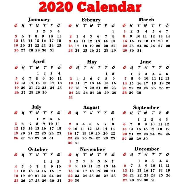 All Months Calendar 2020 PNG HD Quality