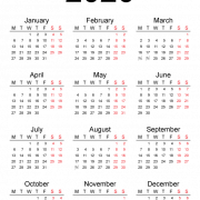 Прозрачный фон календаря на все месяцы 2020 года