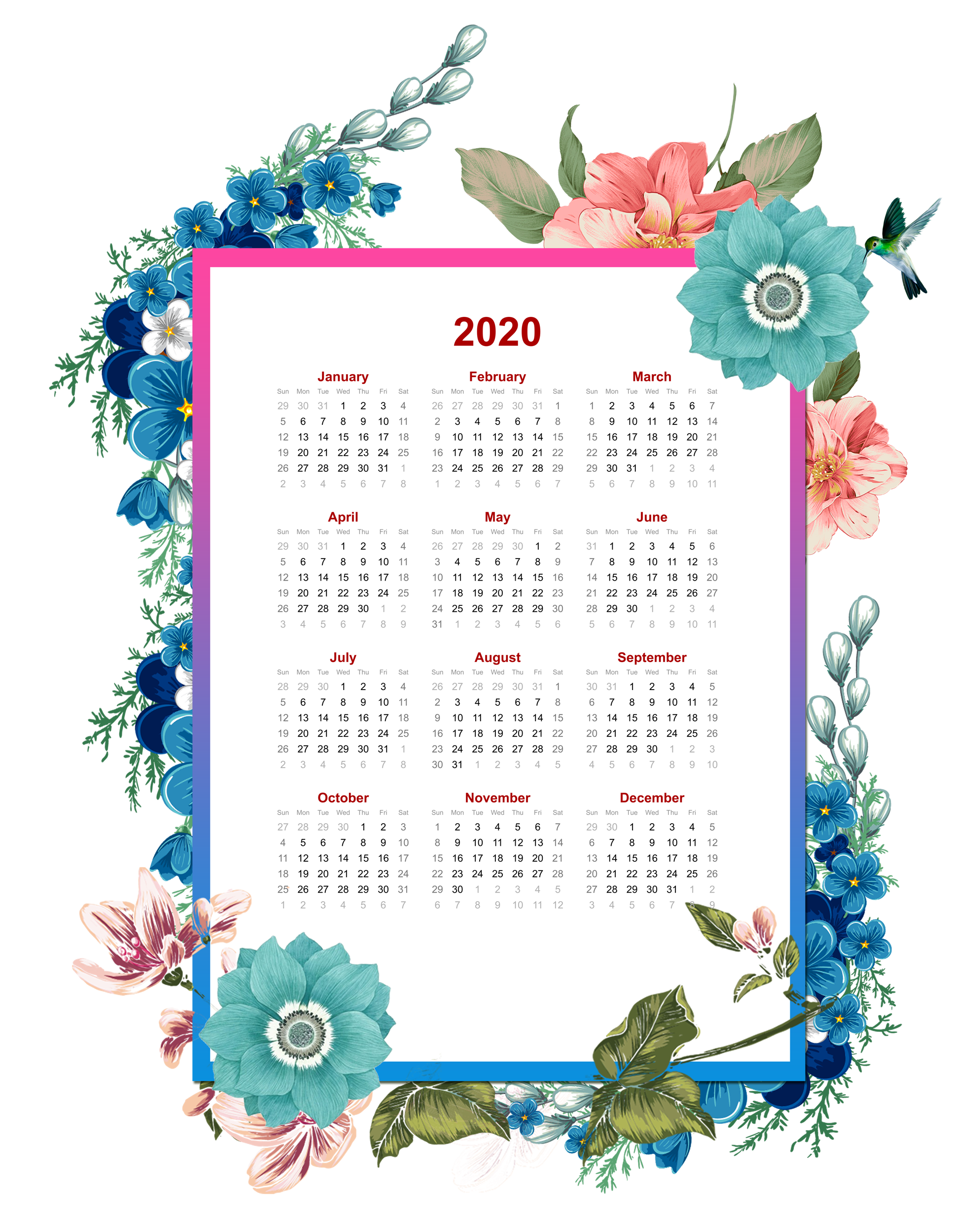 All Months Calendar 2020 Transparent File