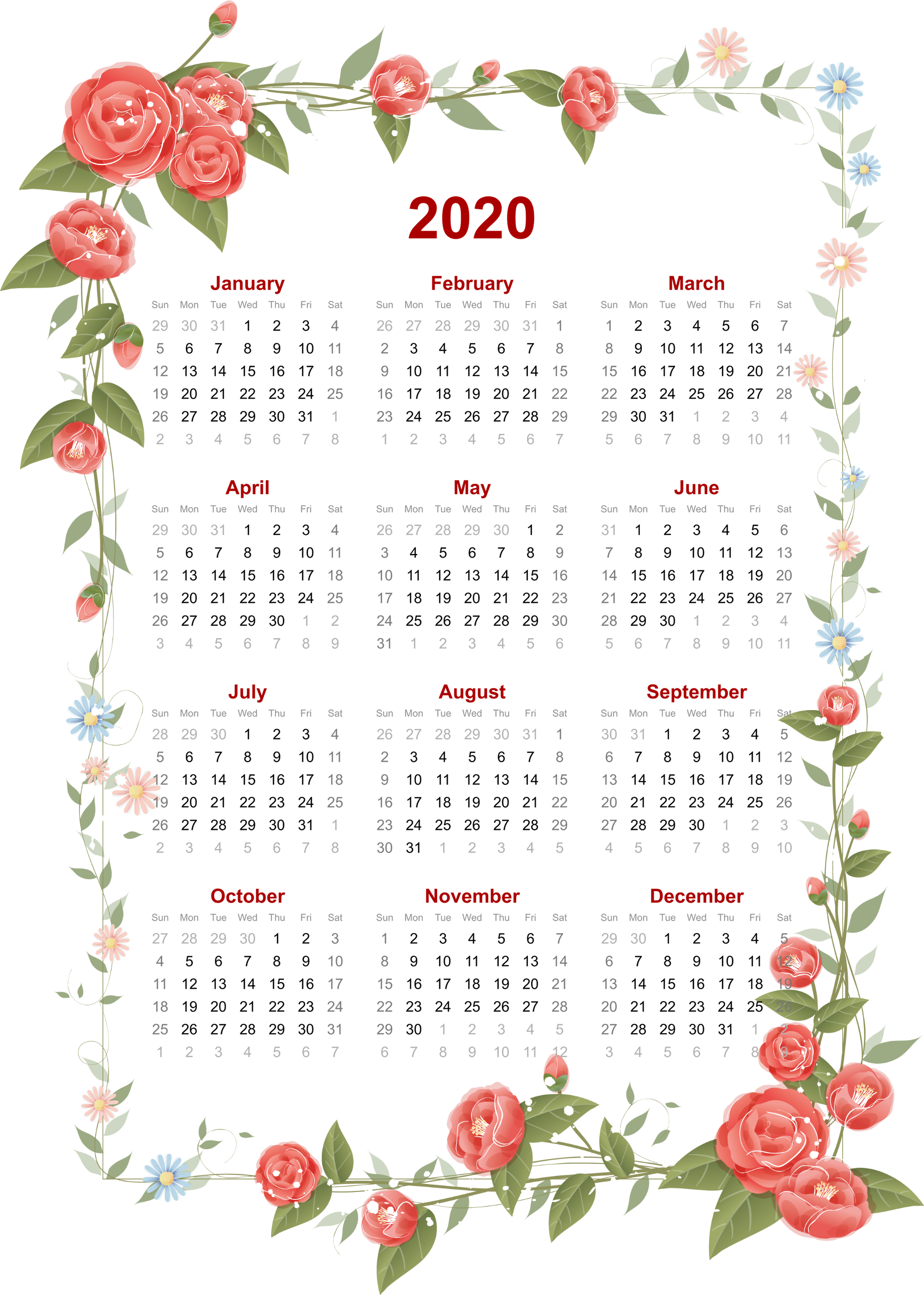 All Months Calendar 2020 Transparent PNG