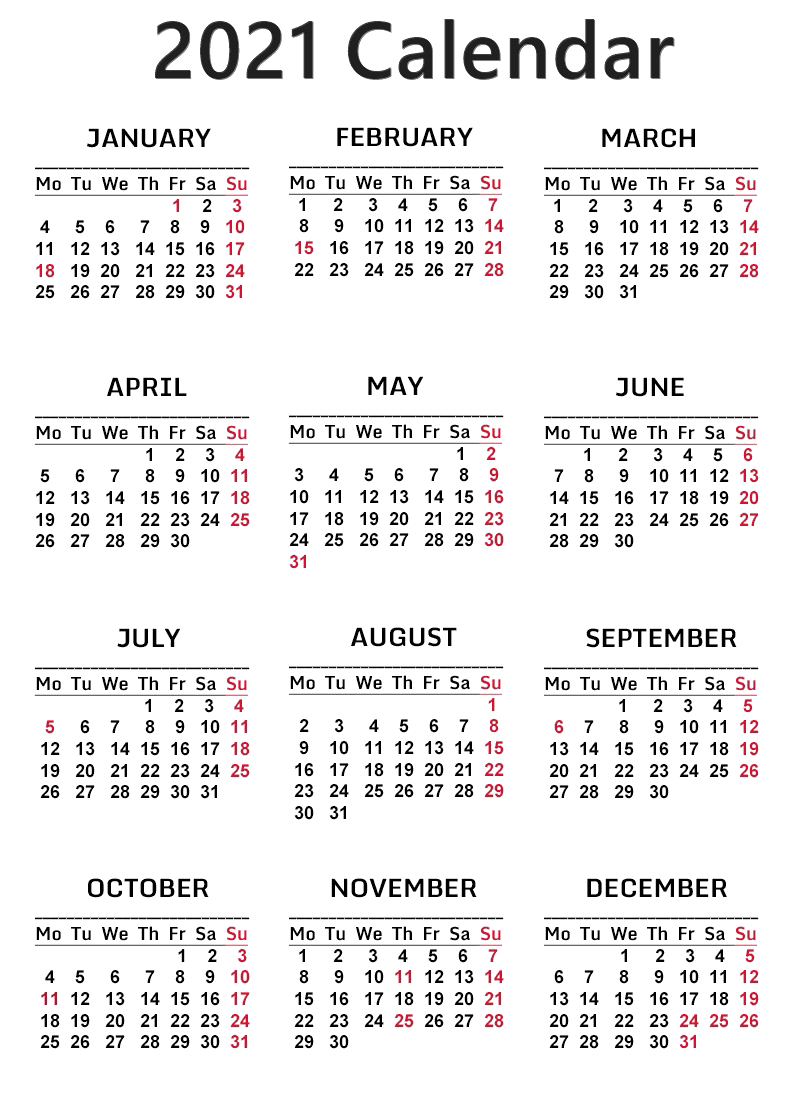Calendar 2021 PNG Free Download