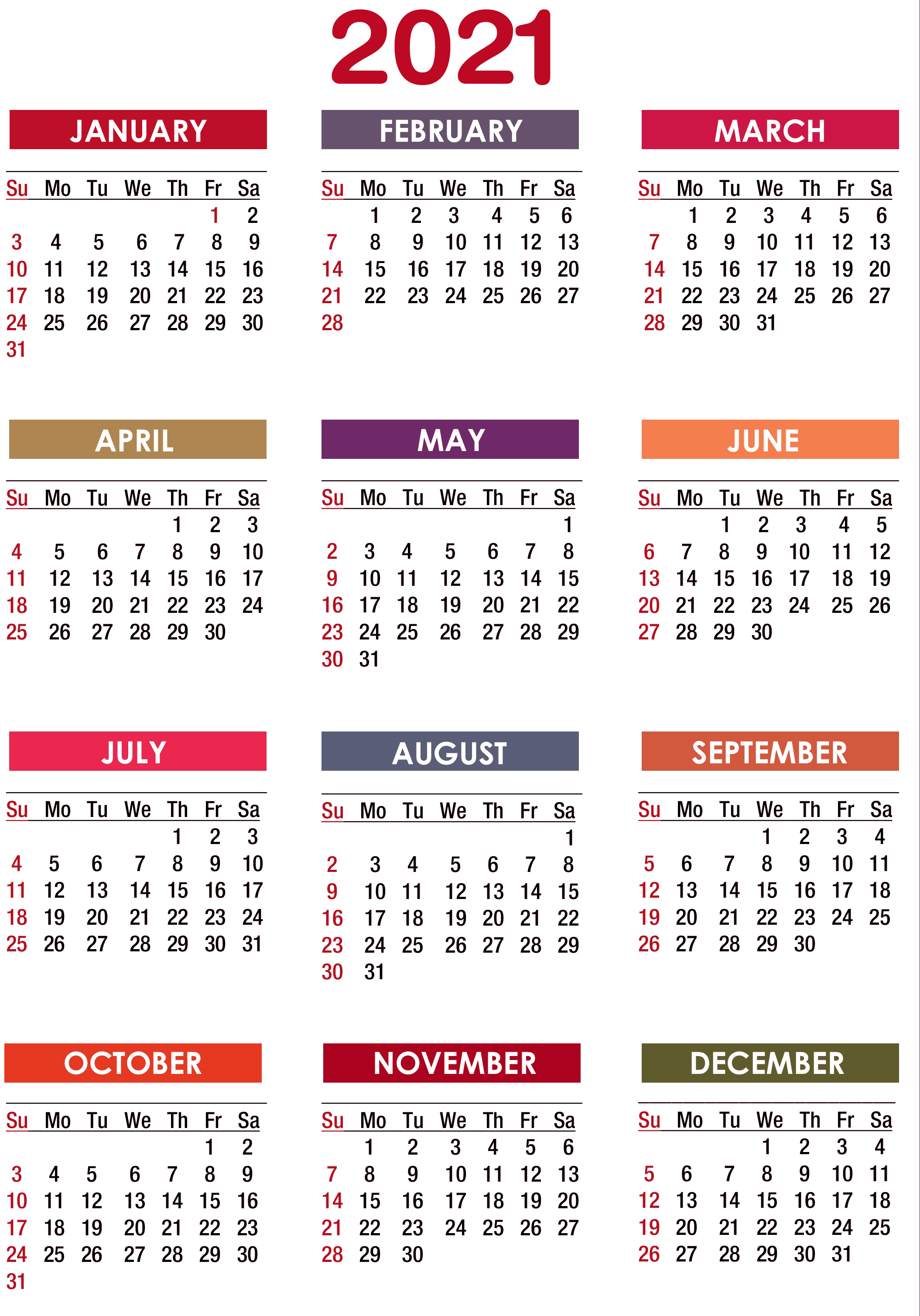 Calendario 2021 Imagen PNG