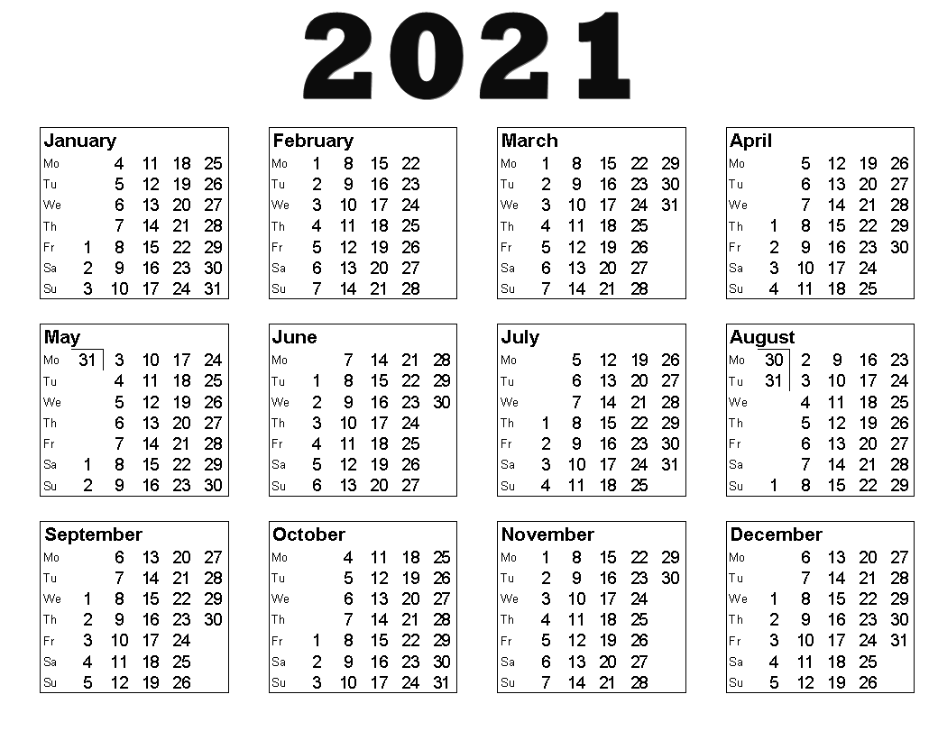 Calendar 2021 Transparent