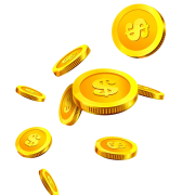 Moneda de oro que cae transparente