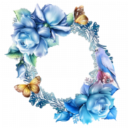Vintage Floral Mavi Çerçeve PNG