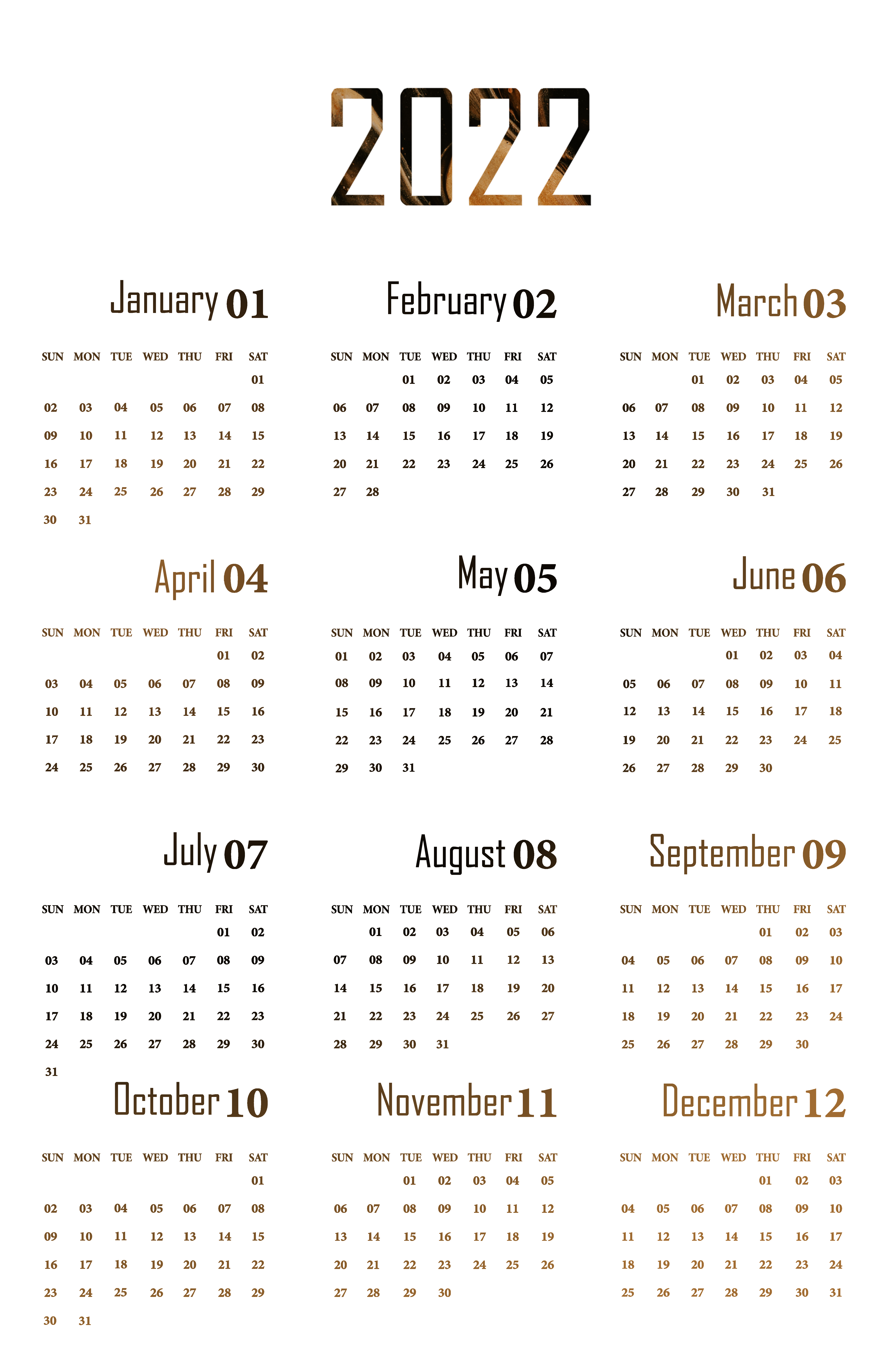Brown Calendar 2022 PNG