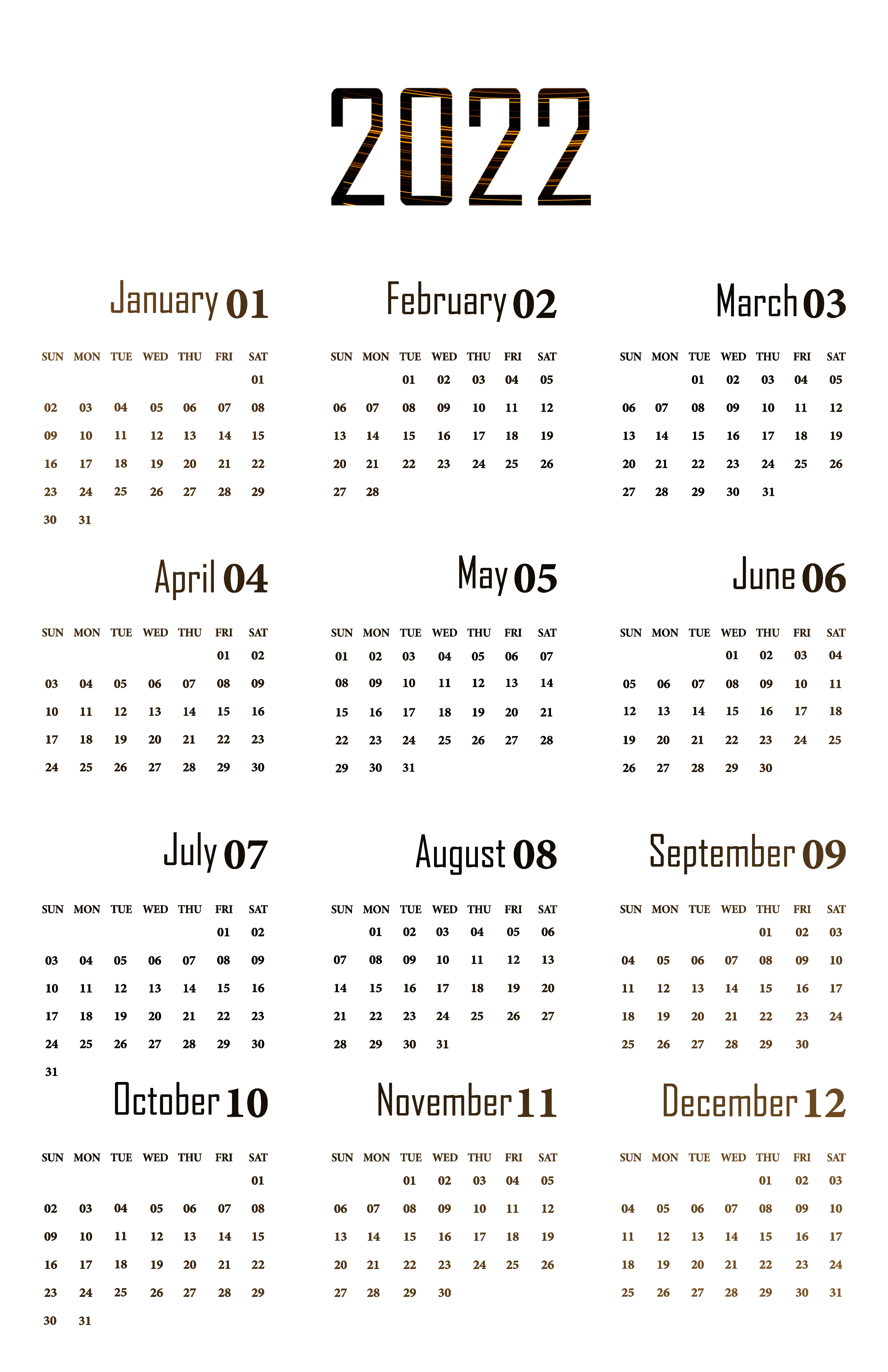 Brown Calendar 2022
