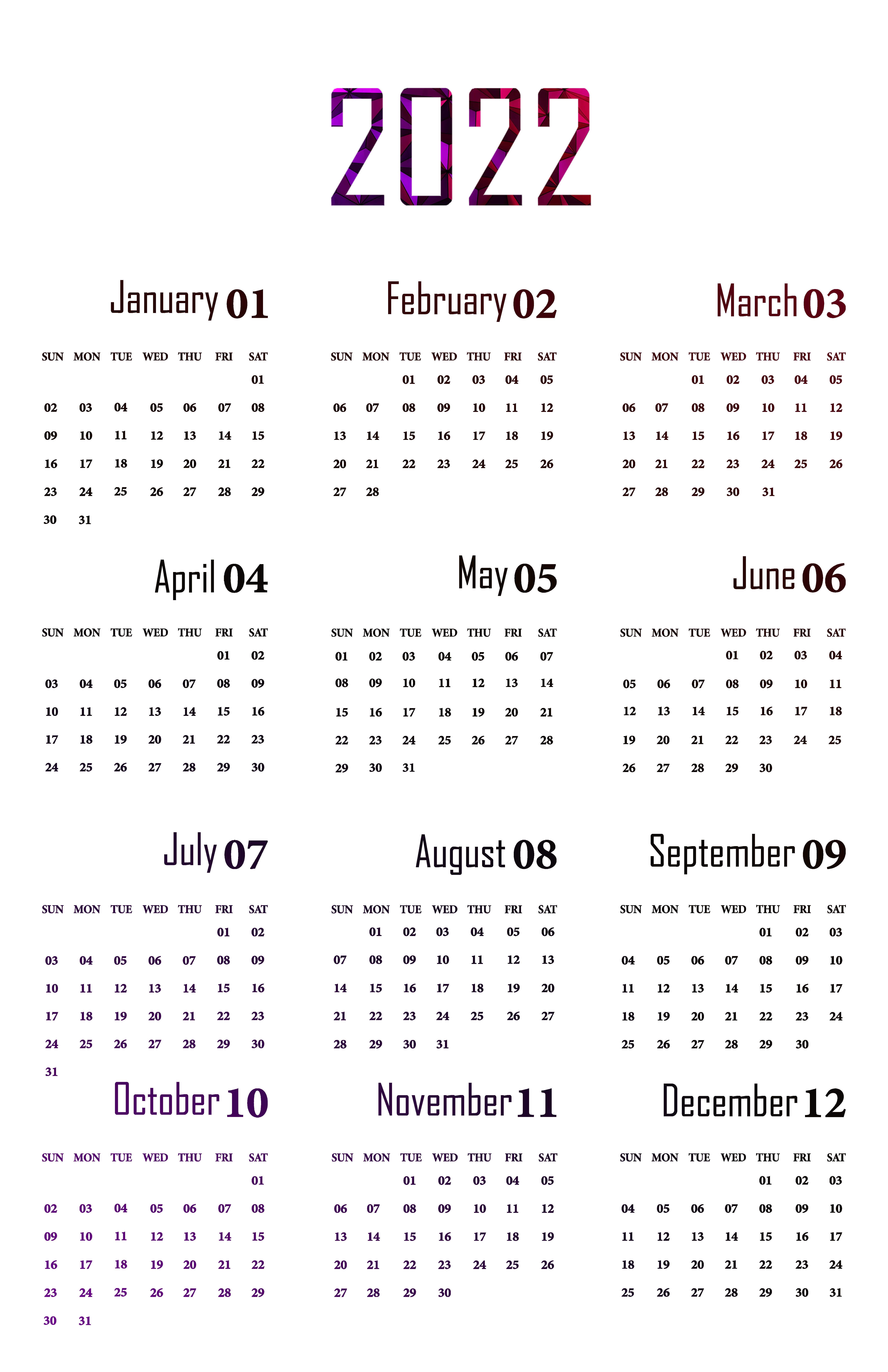 Burgundy Calendar 2022