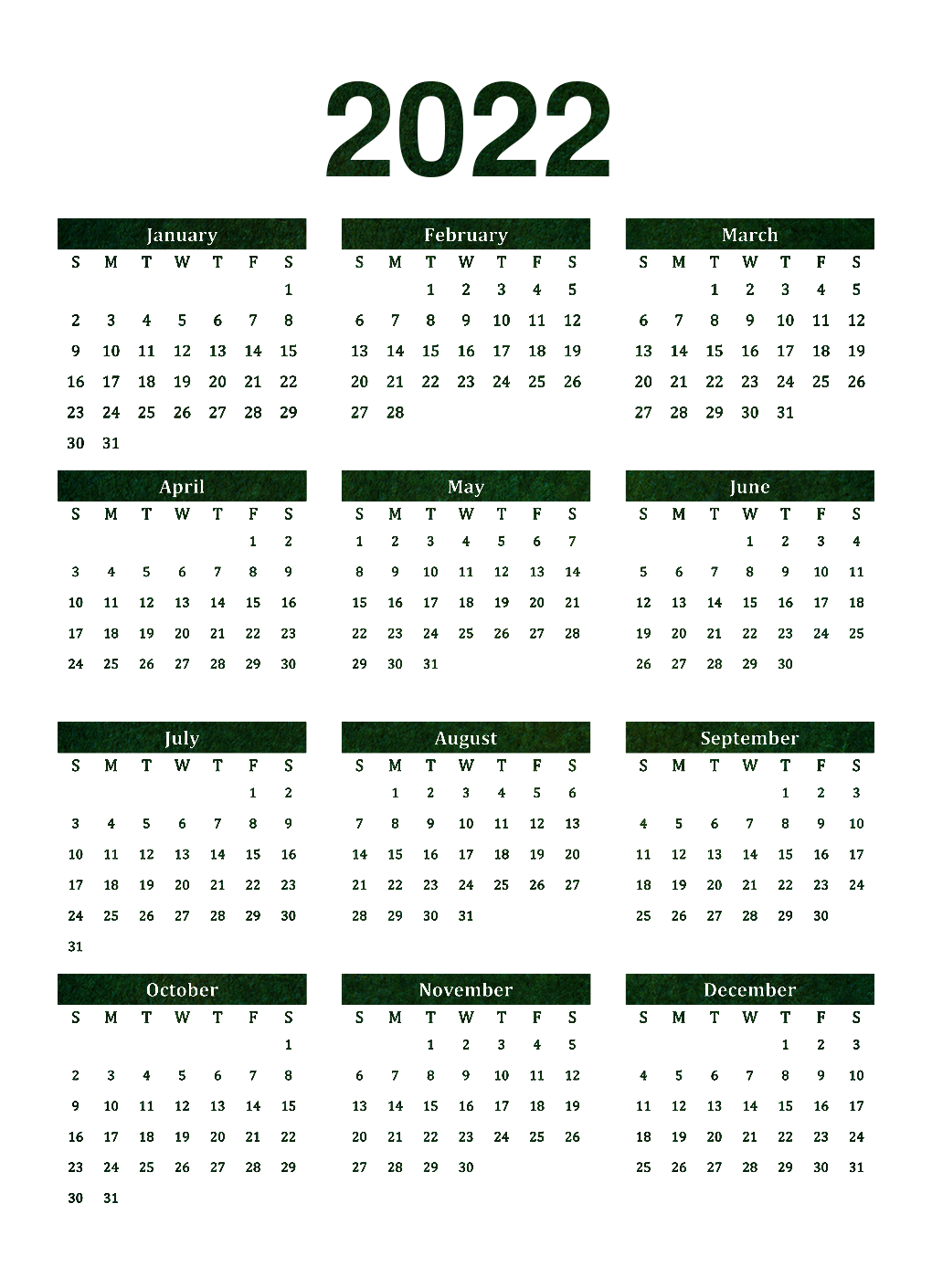 Green Calendar 2022