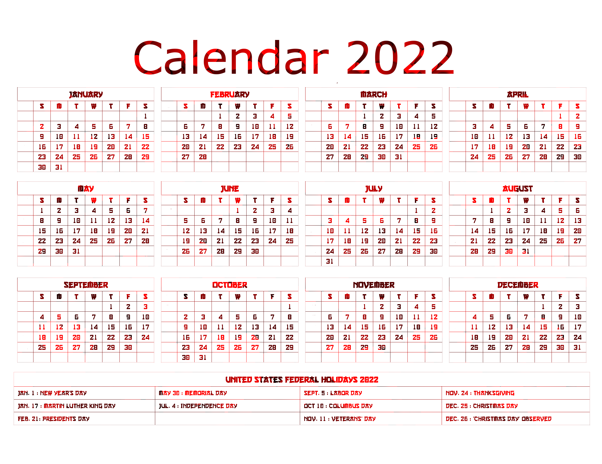 Red Calendar 2022 PNG PNG All