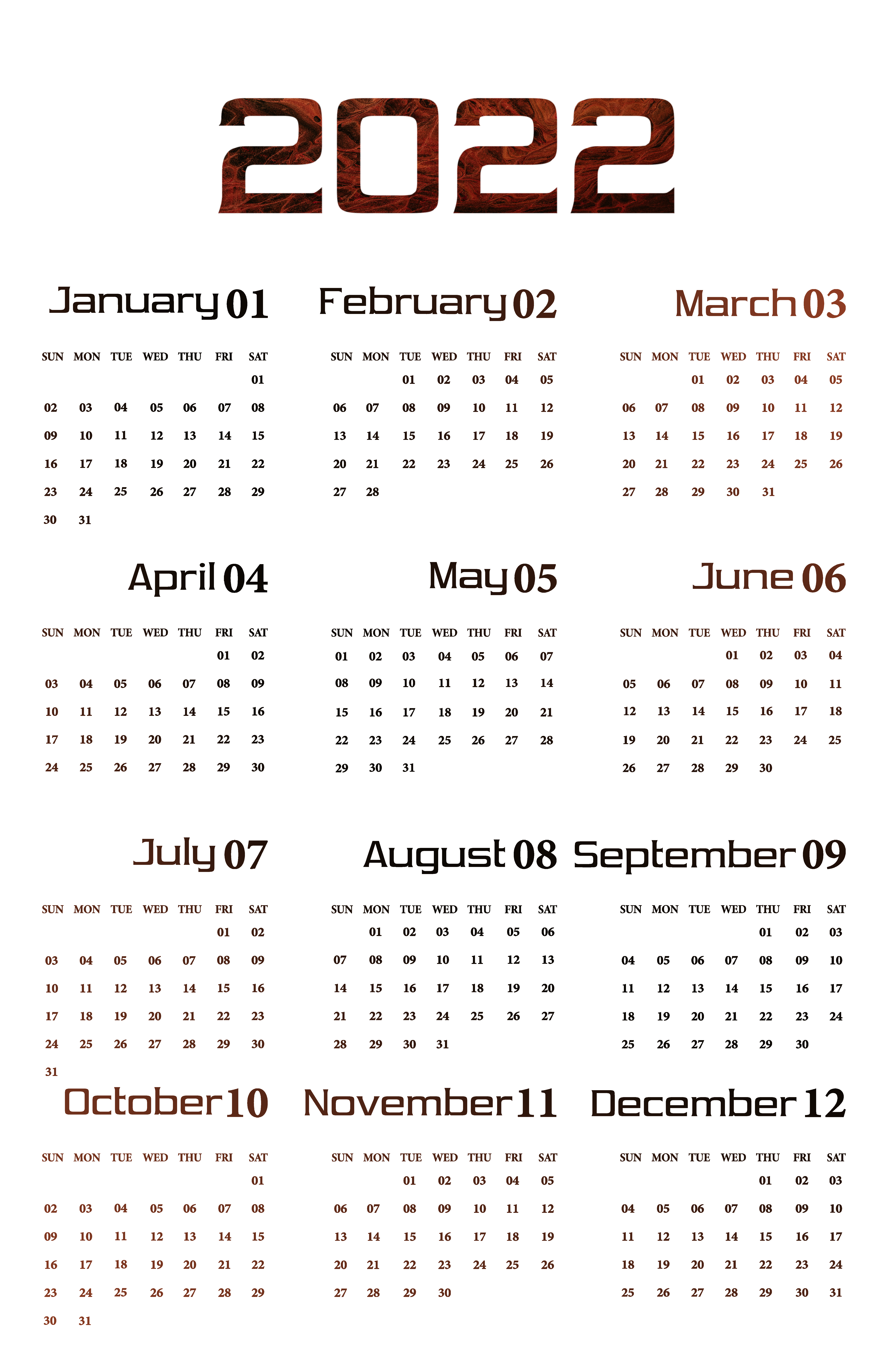Vektorkalender 2022 PNG