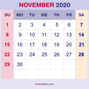 Calendário de novembro